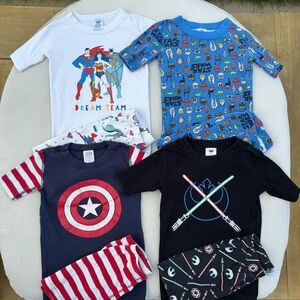 Hanna Andersson Boys 4 Set Pajama Bundle Size 6-7 Star Wars Marvel